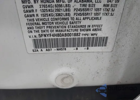 2010 Honda Pilot Touring z USA, uszkodzony, nr VIN 5FNYF4H80AB001882